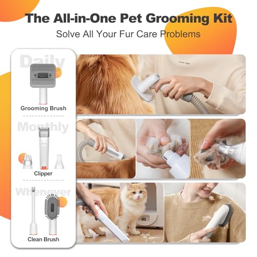 Afloia 6-in-1 Dog Grooming Kit, Pet Grooming Vacuum for Shedding, Dog Hair Vacuum with Clipper Nail Trimmer Grinder, Pet Brush Groomer at Home, Low Noise Cats Hair Remover, 1.5L Dust Cup, White