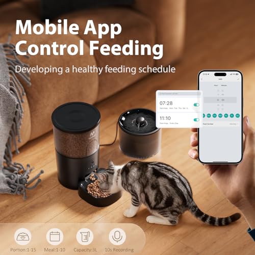 IMIPAW Automatic Cat Feeder with Camera and Water Fountain, HD AI Pet Recognition, APP Remote Control, Timed Food Dispenser, Two-Way Audio, Night Vision Function, 3L Fountains for Drinking with Filter