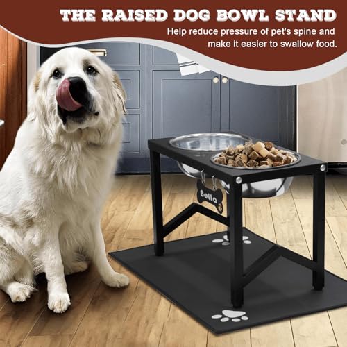 Flodomix Elevated Dog Bowls, Metal Raised Dog Bowl Stand with 2 Thick 58oz Stainless Steel Food Bowls & Non-Slip Mat - 11.8" Tall for Medium/Large Breeds