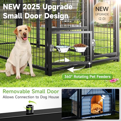Guiferland Dog Kennel Outdoor, Weatherproof Outside Dog Kennel with Roof & Swivel Feeders and Removable Dog Door, Heavy Duty Outdoor Kennels Dog Enclosure Run for Medium Large Dogs (8'L x 4'W x 6'H)