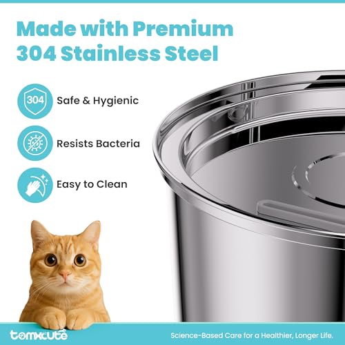 Cat Water Fountain Stainless Steel - 108oz/3.2L Large Capacity Cat Fountain for Drinking, Ultra Quiet Metal Pet Water Fountain for Cats, Small Dogs, Multiple Pets