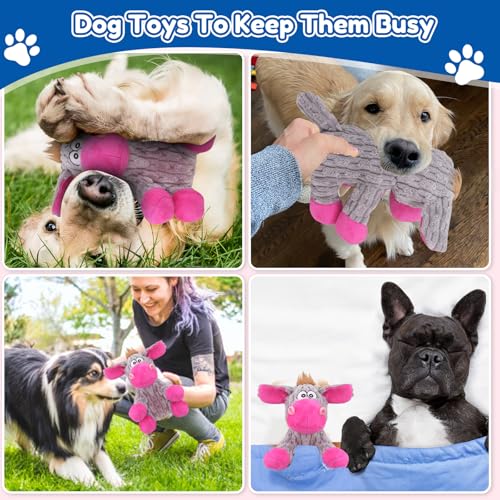 loncoldy Plush Chew Toys for Large Dogs, Tough Crinkle Stuffed Animal Squeaky Interactive Toys for Small Medium Large Dogs, Keep Them Busy, Big Pet Toys