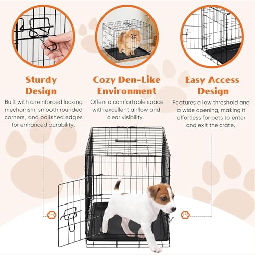 Sweetcrispy 24 Inch Single Door Dog Crate, Metal Pet Kennel with Secure Lock, Foldable Design, Removable Tray for Easy Cleaning, Portable Puppy Cage for Small Dogs, Ideal for Training & Travel