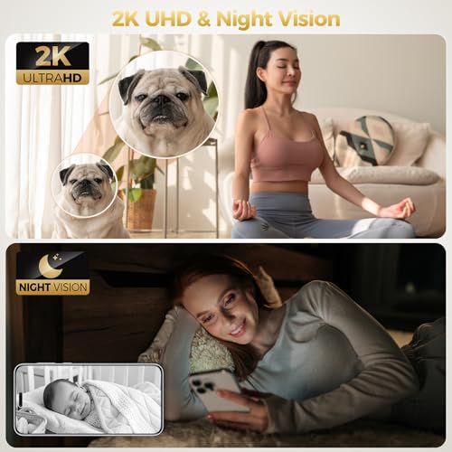 ZEEPORTE 2K Indoor Cameras for Home Security - Baby Monitor and Dog Pet Camera with Motion Detection, 2-Way Audio, Night Vision, Siren, Wired Security Camera - Works with Alexa and Google Home(2-Pack)