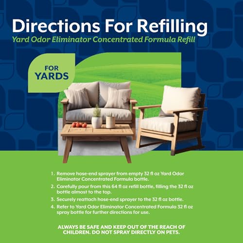 NaturVet - Yard Odor Eliminator - Eliminate Stool and Urine Odors from Lawn and Yard - Designed for Use on Grass, Plants, Patios, Gravel, Concrete & More - 64 oz Refill
