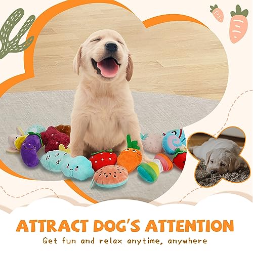 QTwoof Cheerful 20-Pack Squeaky Dog Toys Set - Included 4 Dog Bags, Plush Puppy Toys with Irresistibly Cute Characters for Small Dogs, Interactive Dog Squeak Toys for Fun&Teeth Cleaning