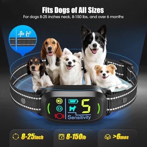 Oliry Smart AI Bark Collar for Large Medium Small Dogs, Anti Barking Device with 5 Training Modes, Exclusive Forced Bark-Stopping, Rechargeable IP67 Waterproof Bark Collar with 5 Sensitivity (Black)