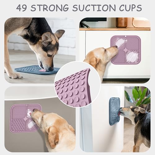 ChefAide 2 Pack Lick Mat for Dogs,Cats,Upgraded 8.5×8.5 inches Licking Mats with Suction Cups,Slow Feeder Licking Pad for Anxiety Relief and Boredom Reducer,Suitable for Dog Training Set 4