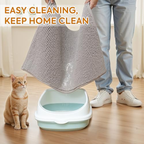 Pieviev Chenille Cat Litter Mat for Litter Box, 28"x22" Soft Ultra Absorbent Mat, Waterproof & Non-Slip, Easy to Clean Litter Trapping Mat for Indoor Cats, Gray