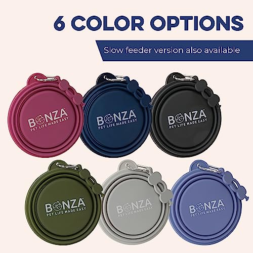 Bonza Collapsible Dog Bowl - Portable Travel Water Bowl for Dogs - Dishwasher Safe Silicone Pet Dish - Collapsible Pet Dish with Carabiner Clip - 50 Oz, X-Large, Navy Blue
