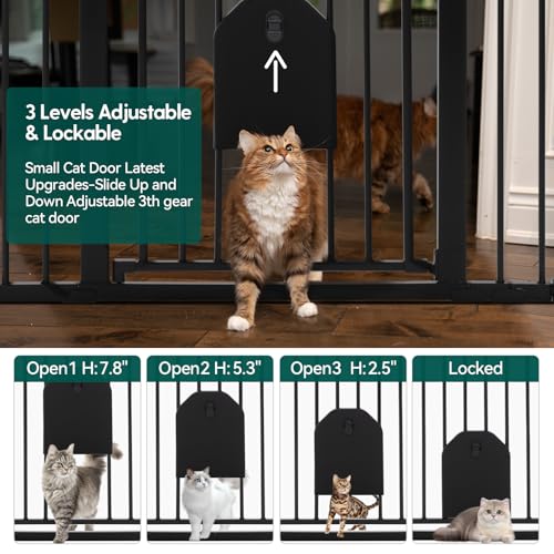Babelio Auto Close Baby Gate with Cat Door,29-43" Metal Gate for Doorway,Stairs, House,Easy Walk Thru with Pet Door,Includes 4 Wall Cups and 3 Extension Pieces,Black