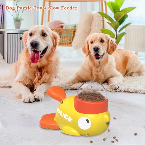 Dog Interactive Treat Dispenser Toy, Food Puzzle Slow Feeder (Yellow)