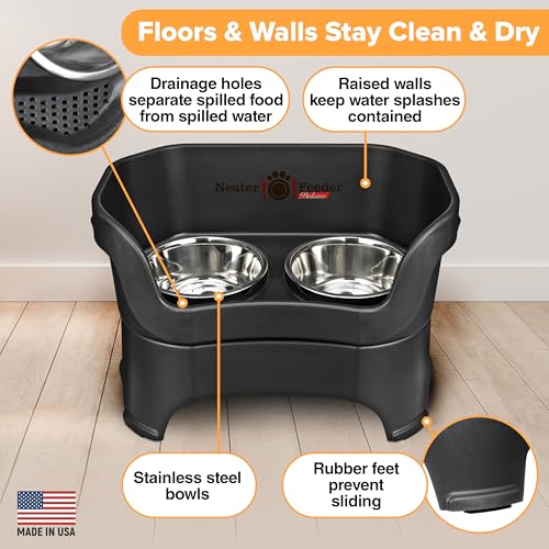 Neater Pet Brands Neater Feeder Deluxe Mess Proof Dog Bowls Elevated for Large Dogs Over 40 lbs, Made in USA, No Spill Raised Dog Food Bowl Stand Feeding Station, Food and Water Bowl Set, Black