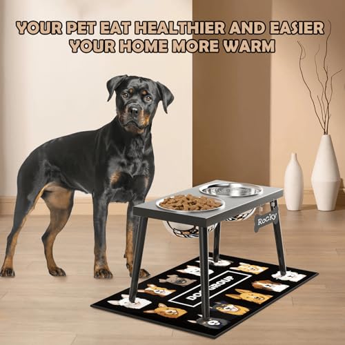 ADENGL Metal Raised Dog Bowl Stand for Large and Medium Dogs, Stronger Elevated Dog Bowls with Sprill Proof Mat, Pet Food & Water Bowls 10" Tall Dogs Feeder (58OZ-Stainless Steel Pet Bowl, Mat-16x24)