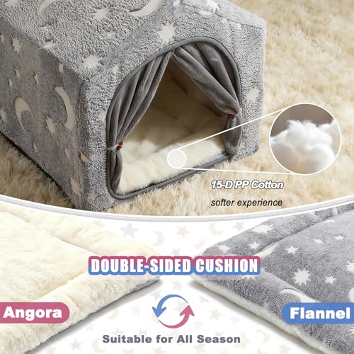 Pelemee Indoor Dog House, Night-Luminous Star Dog Tent with Frame, Washable Dog Cave Bed, Suitable for 36-66 lb Medium and Large Dog