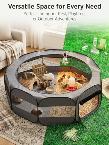 UWE Extra Large Small Animal Playpen, XL Portable Pet Playpen for Rabbit, Kitten, Guinea Pig, Hamster, Puppy – Waterproof Foldable Mesh Tent with Zipper Cover, Indoor Outdoor Use, Dark Grey