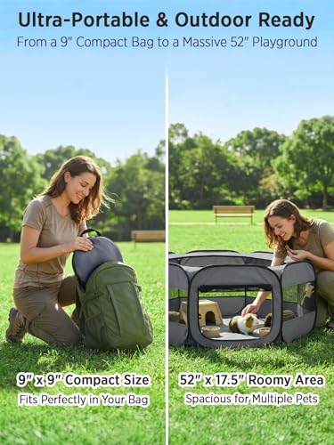 UWE Extra Large Small Animal Playpen, XL Portable Pet Playpen for Rabbit, Kitten, Guinea Pig, Hamster, Puppy – Waterproof Foldable Mesh Tent with Zipper Cover, Indoor Outdoor Use, Dark Grey
