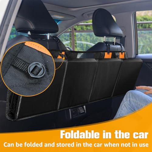 PETICON Back Seat Extender for Dogs, Hard Bottom Dog Car Seat Cover - Supports 400lbs, Rear Seat Pet Cover with Mesh Window, Waterproof Dog Hammock for Car SUV