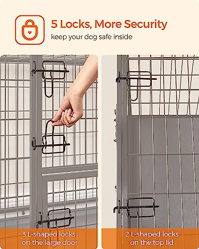 Feandrea 48 Inch Heavy Duty Dog Crate, Metal Escape Proof Dog Kennel with Double Doors and Convenient Feeding Door, Removable Tray, Easy to Clean, XXL Dog Crate for Large and Medium Dogs, Black