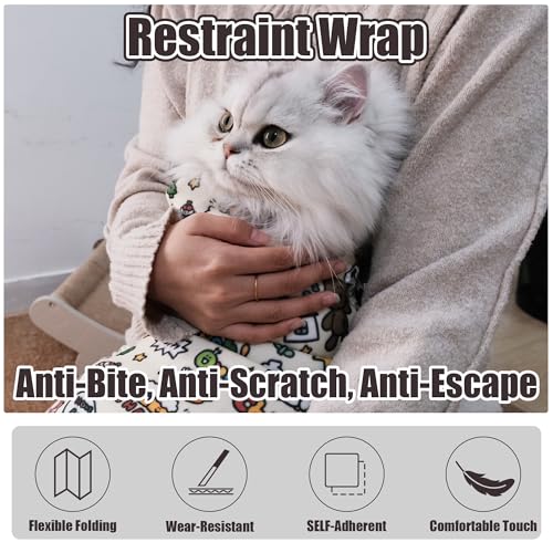CKNCY 27.6" Cat Grooming Wrap Cat Wrap for Cutting Nails Cat Restraint for Nail Clipping Cat Swaddle Wrap Cat Burrito Wrap L(Within 15lbs) Anti-Scratch Anti-Escape Multifunctional Pet Tool