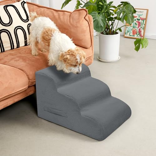 Mesa Lemon Dog Stairs & Steps for High Beds, 2 Steps High Density Foam Waterproof Dog Ramp for Small Dogs and Cats, Pet Stairs with Removable Washable Cover for Bed, Couch, Sofa and Car (H: 11.8")