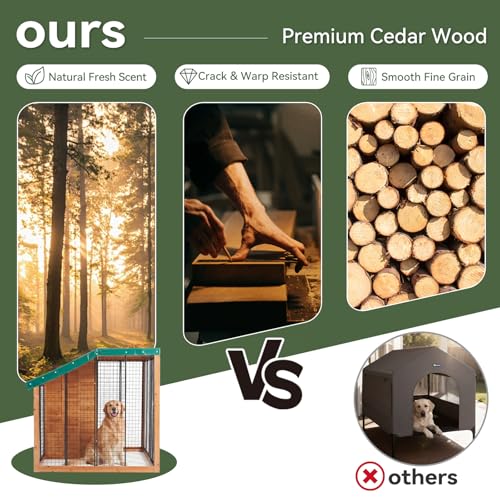 Aoxun 7' x 5' Large Outdoor Cedar Wood Dog House, Weatherproof Dog Kennel with Roof, Rear Door, Secure Lock & Built-in Storage for Medium to Large Dogs