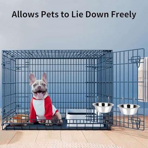 Fri4Free 2PCS Kennel Water Bowl Hanging,Stainless Steel Puppy Bowls for Small Dog Cage,Kennel, Crate, Catio Accessories,Dog Crate Water Bowl Dish Feeder Food Holder No Spill(8oz/1cup)