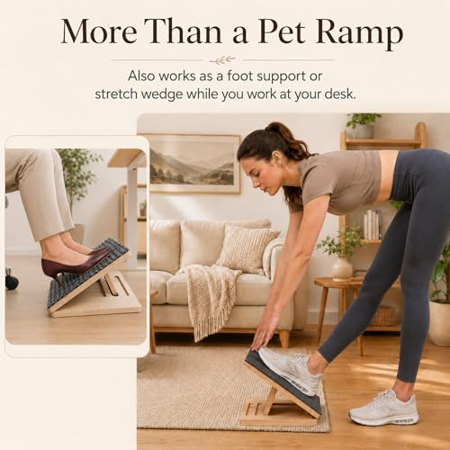 Weathrix 2 Pack Dog Ramp for Stairs - Solid Wood Adjustable & Foldable Pet Ramps, 3 Heights, Non-Slip Silicone Base & Traction Felt, 100lb Capacity, Indoor Stairs & Porch