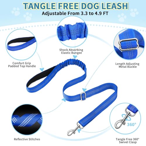 Lukovee No Pull Dog Harness and Leash Set, Soft Padded Small Dog Harness, Neck & Chest Adjustable Reflective Vest Puppy Harness with 4ft Lightweight Anti-Twist Dog Leash for Small Dogs (XS, Blue)