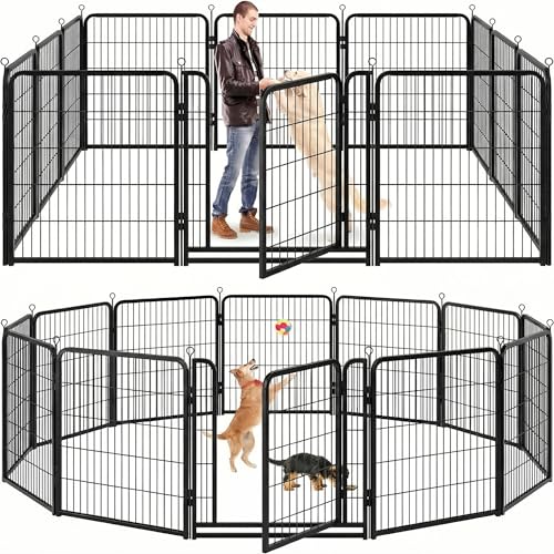 Kfvigoho Dog Playpen Outdoor Extra Wide 12 Piece Panels Heavy Duty Anti-Rust Coating-Strengthened Dog Fence 40" Height with Doors Portable for RV Camping Yard, Total 32FT, 79 Sq.ft, Snowy Black