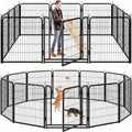 Kfvigoho Dog Playpen Outdoor Extra Wide 12 Piece Panels Heavy Duty Anti-Rust Coating-Strengthened Dog Fence 40" Height with Doors Portable for RV Camping Yard, Total 32FT, 79 Sq.ft, Snowy Black