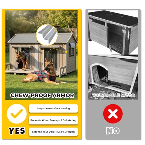 59" Large Dog House for 2 Dogs XL Wooden Dogs House Outdoor with Weatherproof Openable Roof, Window, All-Around Iron Frame, Removable Floor, Large Balcony