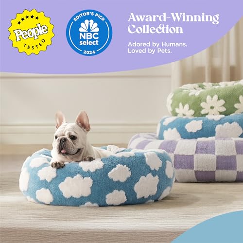 LE SURE Shown on TV Donut Cat Beds for Indoor Cats - Round Small Dog Bed Calming Gift for Pets, Cute Modern Home Decor Beds with Jacquard Shaggy Plush & Anti Slip Bottom, 20 Inch, Green