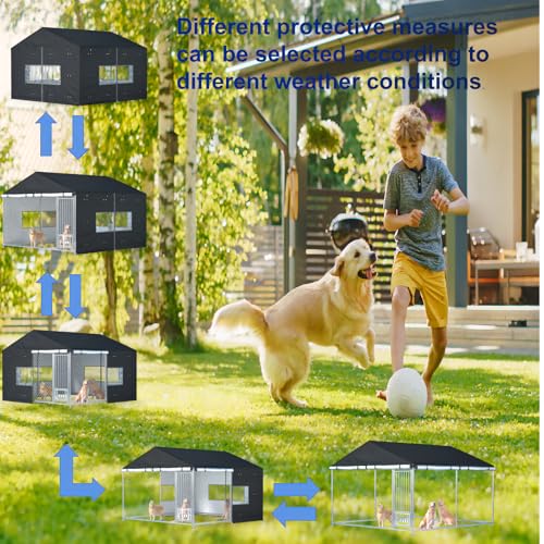 Outdoor Dog Kennel Cover Full Coverage for 10'Dx10'Wx7'H Dog Cages,600D Heavy Duty Waterproof Large Dog Kennel Cover,(Kennel not included) Black
