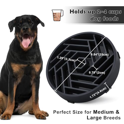 TOBYTO Slow Feeder Dog Bowls Large Medium Breed,Anti-Choking Slow Eating Dog Food Bowl,Non Slip Pet Slower Food Feeding Bowls Large Puzzle Slow Feeder Bloat Stop Maze Dog Dishes,Black