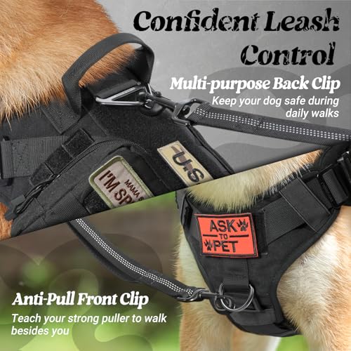 rabbitgoo Tactical Dog Harness Medium Sized, Heavy Duty Pet Harness with Handle, No-Pull Service Vest Medium Breed, Adjustable Military Dog Vest for Training Hunting Walking, Black, M