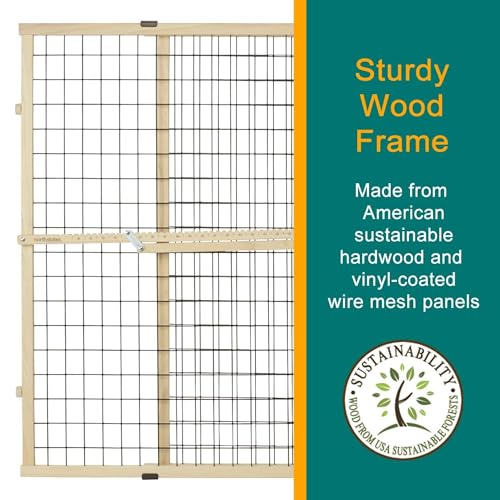 MYPET Wire Mesh Dog Gate: 29.5"-40" Wide, Pressure Mounted with No Tools; Expandable, Durable Pet Gates for Doors and Hallways, 37" Tall, Made with Sustainable Hardwood