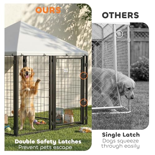 PawHut 4.7' x 4.7' x 5.1' Outdoor Dog Kennel, Welded Wire Dog Kennel Outside Run with Waterproof & UV Resistant Cover, for S&M Breeds, Chickens, Ducks, Silver