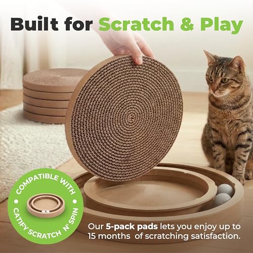 Best Pet Supplies Catify Cat Scratcher, Fun Interactive Scratchers, Posts, Poles, Claw Safe, Furniture Saver Indoor Play Support Natural Cat Behaviors Heavy Duty - Round(5 Pack)