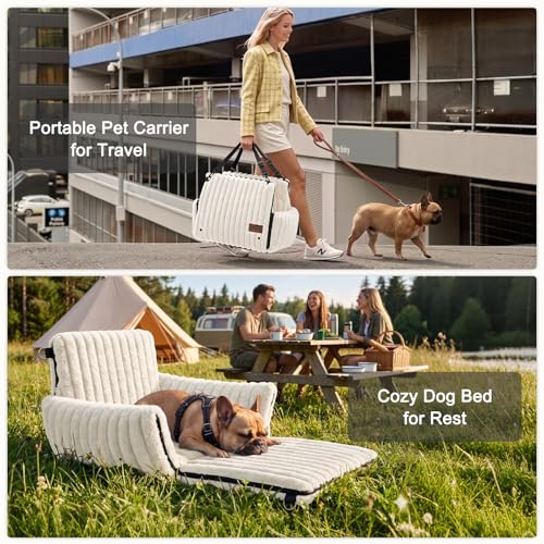 MIXJOY 6-in-1 Dog Car Seat for Small/Medium Dogs up to 25 lbs, Multi-Functional Dog Carrier for Car with Detachable Washable Cover, Pet Travel Bed with Clip-On Safety Leash, Beige