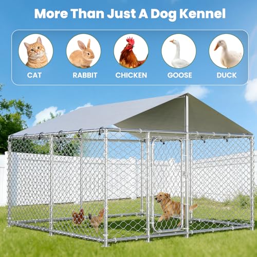 barlb 7.8' x 7.8' Heavy-Duty Outdoor Dog Kennel with Waterproof Cover, UV-Resistant Roof, Secure Locking Mechanism for Large Dogs, Metal Enclosure for All Weather Conditions(90x90x63IN)