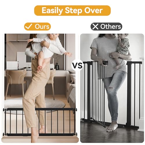 Dog Gate Indoor,18"-45" Adjustable Extra Wide Metal Short Dog Gate to Step Over, 14" Tall Small Pet Gate with 3 Extension Kits, Pressure Mounted for Doorways & Stairs Black
