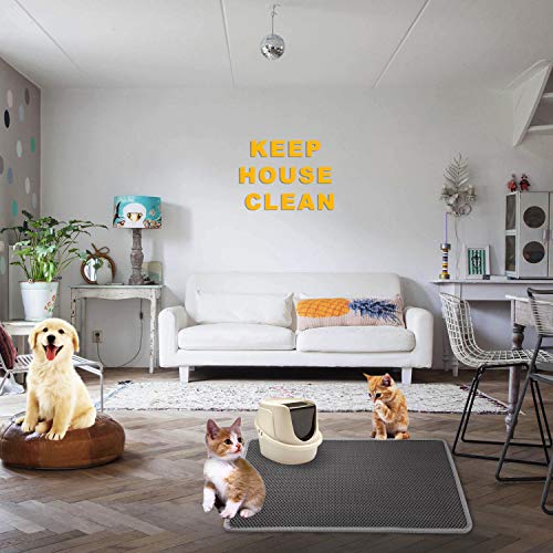 Cat Litter Mat 30" x 24" LARGE Size, Urine Proof Waterproof Sleeping Pad, Premium EVA No Phthalate, Washable Easy Clean, Trapping for Litter Box Anti Tracking Kitty Mats Gray