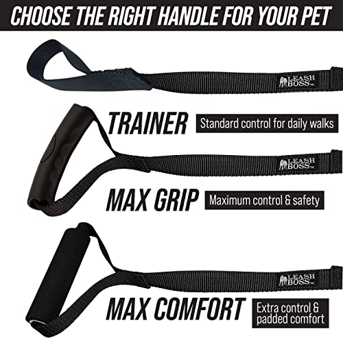 Leash Boss Free Range - Long Dog Leash for Large Dogs + Drawstring Backpack - 1 Inch Nylon Training Lead with Padded Handle (Black) (30 Ft)