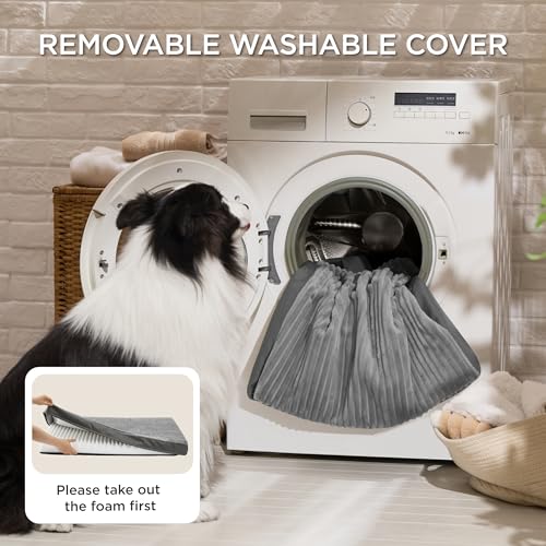Bedsure ComfyFleece Dog Beds Large Sized Dog- Orthopedic Pet Beds for Crate with Removable Machine Cover, NOT Waterproof Egg Crate Foam Puppy Mat for Pets Up to 50 lbs, 35x22x2.8, NOT Chewproof