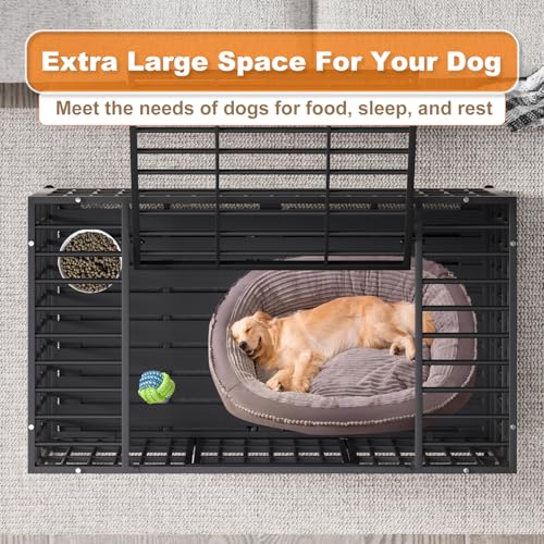 HMHTCT 54 Inch Heavy Duty Dog Crate with Wheels,Indestructible Escape-Proof Dog Kennel with Locking Latch and Double Door,Extra Large XL XXL Crate Indoor for Large and Medium Dog with Removable Tray