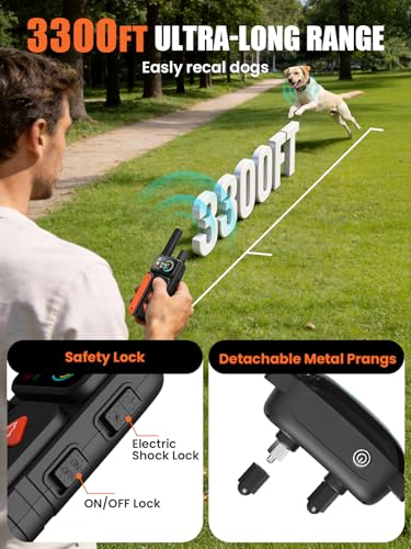 2-in-1 Dog Bark & Shock Collar, Dog Training Collar with 4 Training Modes Beep/Vibration/Shock/no Shock, 3300FT Remote, IPX7 Waterproof E Collars with AI Anti Barking for Small Medium Large Dog