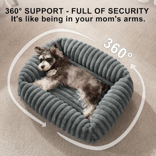 FURTIME Dog Bed for Small Dogs, Washable Orthopedic Dog Bed with Removable Cover, Rectangle Soft Calming Sleeping Puppy Bed Durable Pet Cuddler with Anti-Slip Bottom, Grey, S (20"x19"x6")