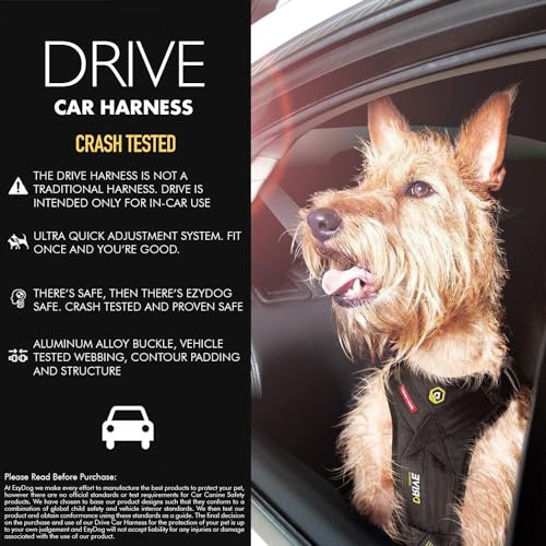 Ezydog Drive Dog Car Harness – Crash Tested and Certified (US-FMVSS 213) Dog Seat Belt Harness for Safe Travel, Adjustable with Padded Comfort (Medium)