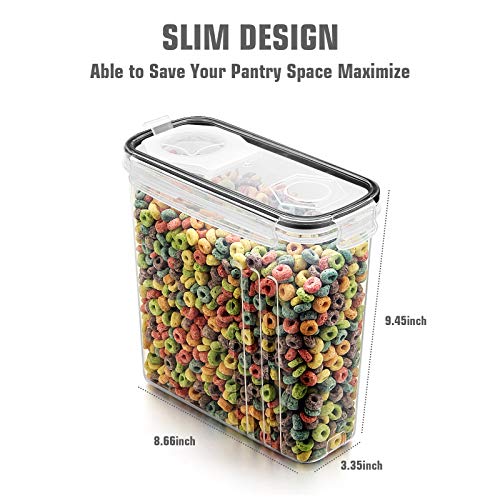 Wildone Cereal Storage Containers Set, Large BPA Free Plastic Airtight Food Storage Containers 4L for Flour, Sugar, 6 Piece Set Cereal Dispensers with 20 Labels & Marker, Black